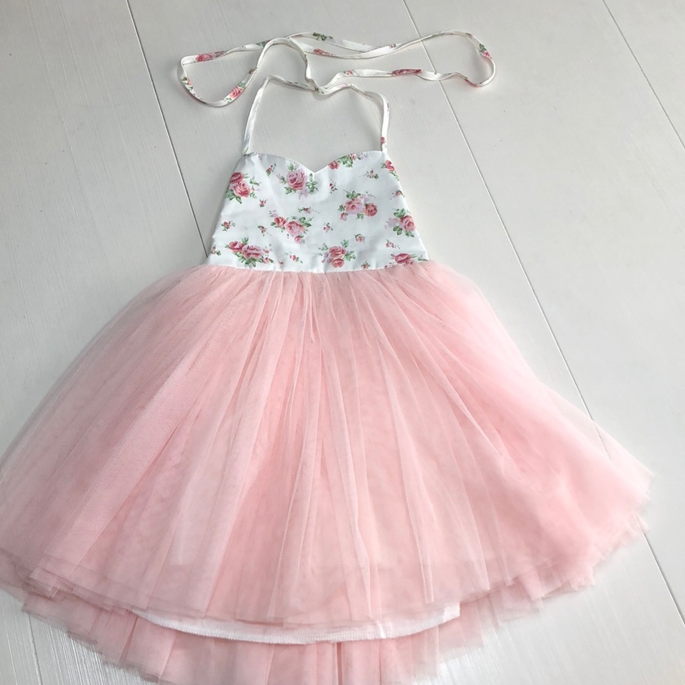 Easter Spring toddler girl dress - tulle and flowers dress